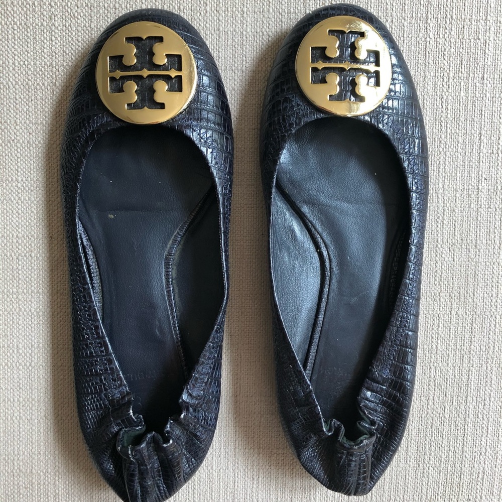 Barely worn, Tory Burch leather navy flats